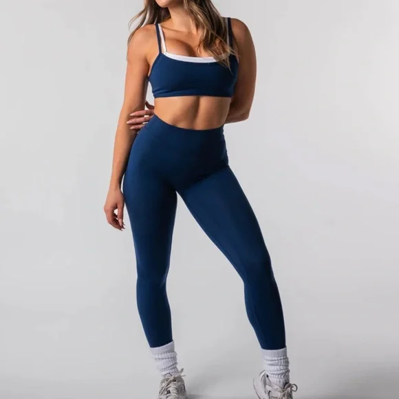 Weylyn Doubled Up Sports Bra and Favorite Leggings Set M/S Navy Blue - Picture 2 of 9